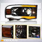 02-05 Dodge Ram Projector Headlights Sequential LED Turn Signal - Black