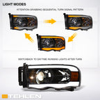 02-05 Dodge Ram Projector Headlights Sequential LED Turn Signal - Black