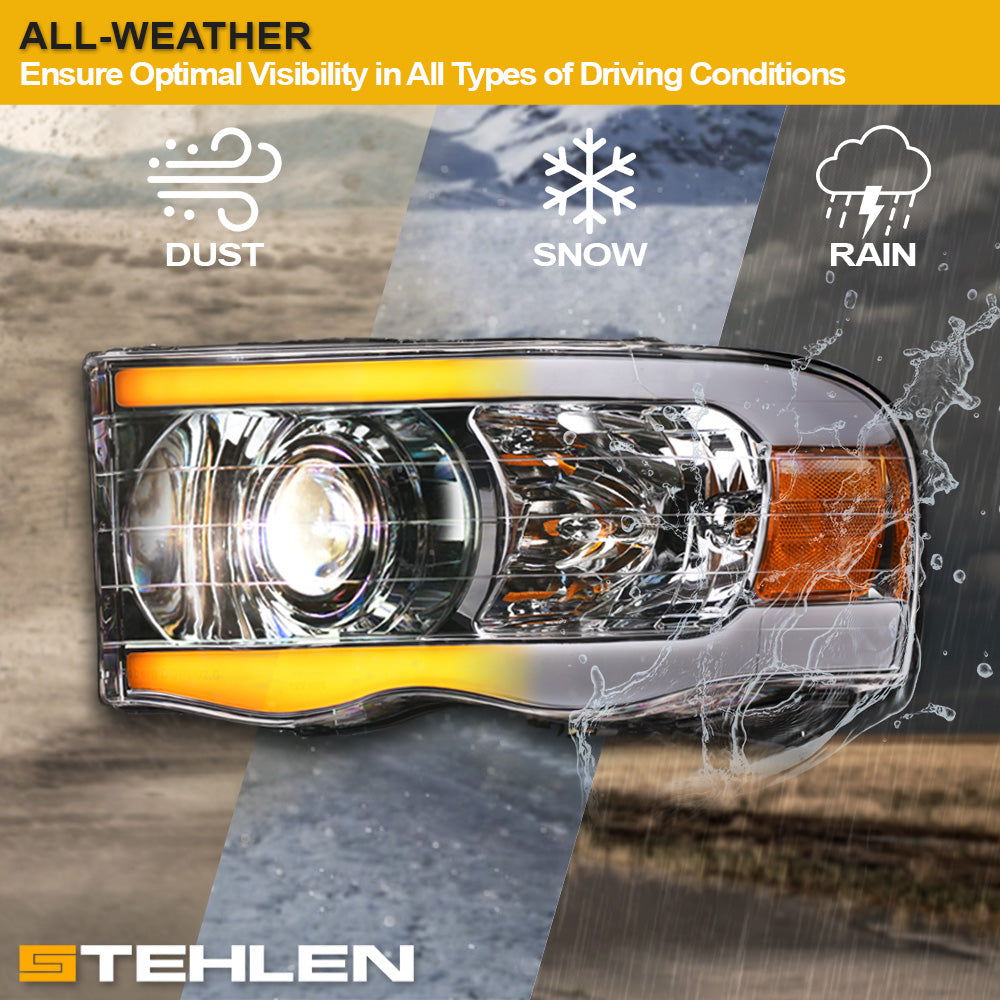 02-05 Dodge Ram Projector Headlights Sequential LED Turn Signal Chrome