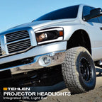 06-08 Dodge Ram Black Projector Headlights w/ LED Light Bar - Amber