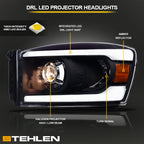 06-08 Dodge Ram Black Projector Headlights w/ LED Light Bar - Amber