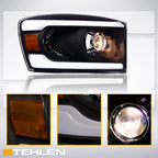 06-08 Dodge Ram Black Projector Headlights w/ LED Light Bar - Amber
