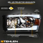 06-08 Dodge Ram Chrome Projector Headlights w/ LED Light Bar