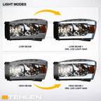 06-08 Dodge Ram Chrome Projector Headlights w/ LED Light Bar