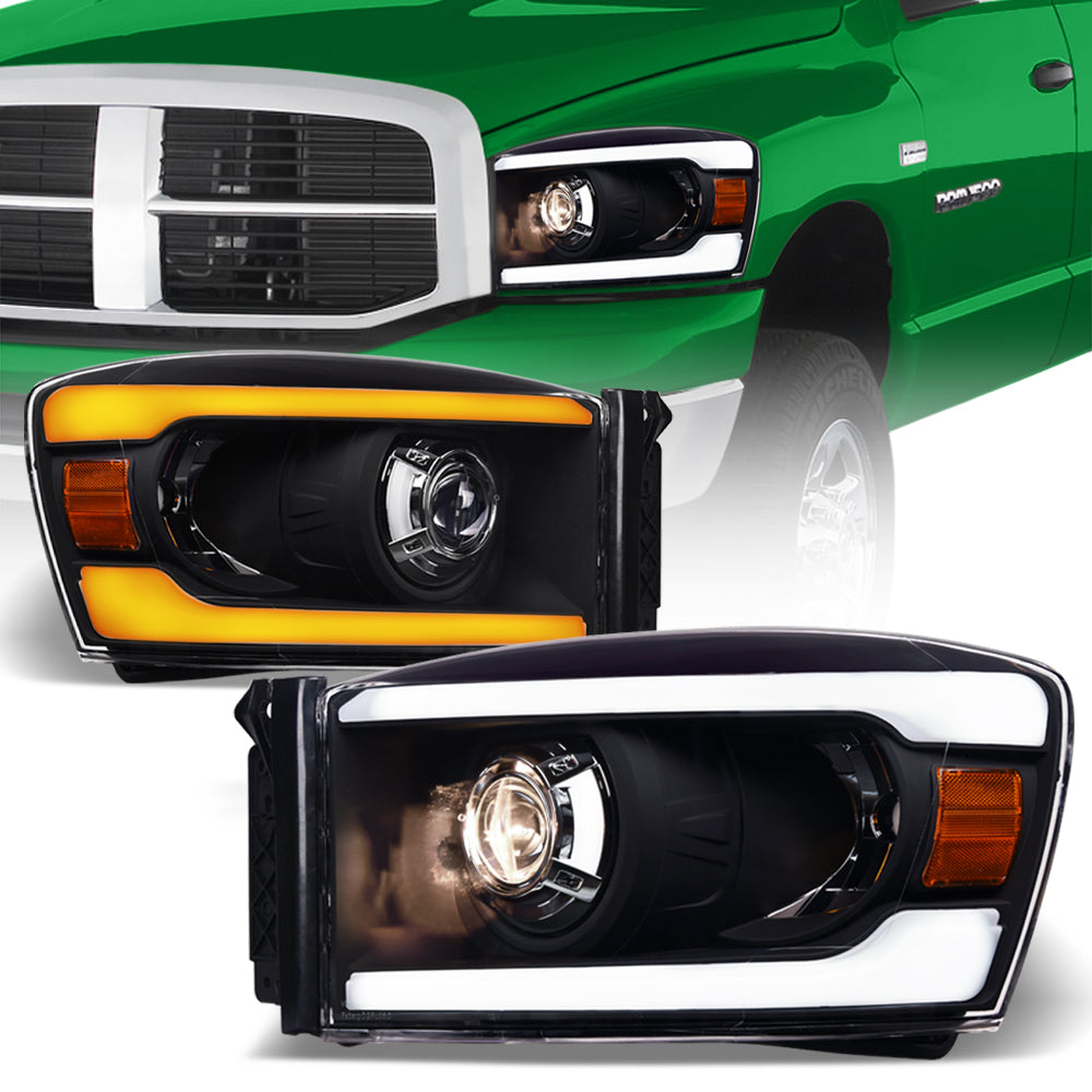 06-08 Dodge Ram Sequential LED Projector Headlights - Black