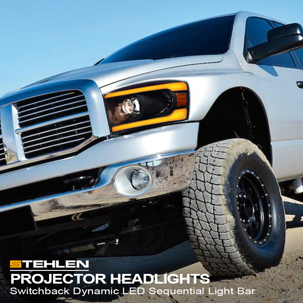 06-08 Dodge Ram Sequential LED Projector Headlights - Black