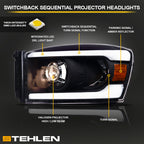 06-08 Dodge Ram Sequential LED Projector Headlights - Black