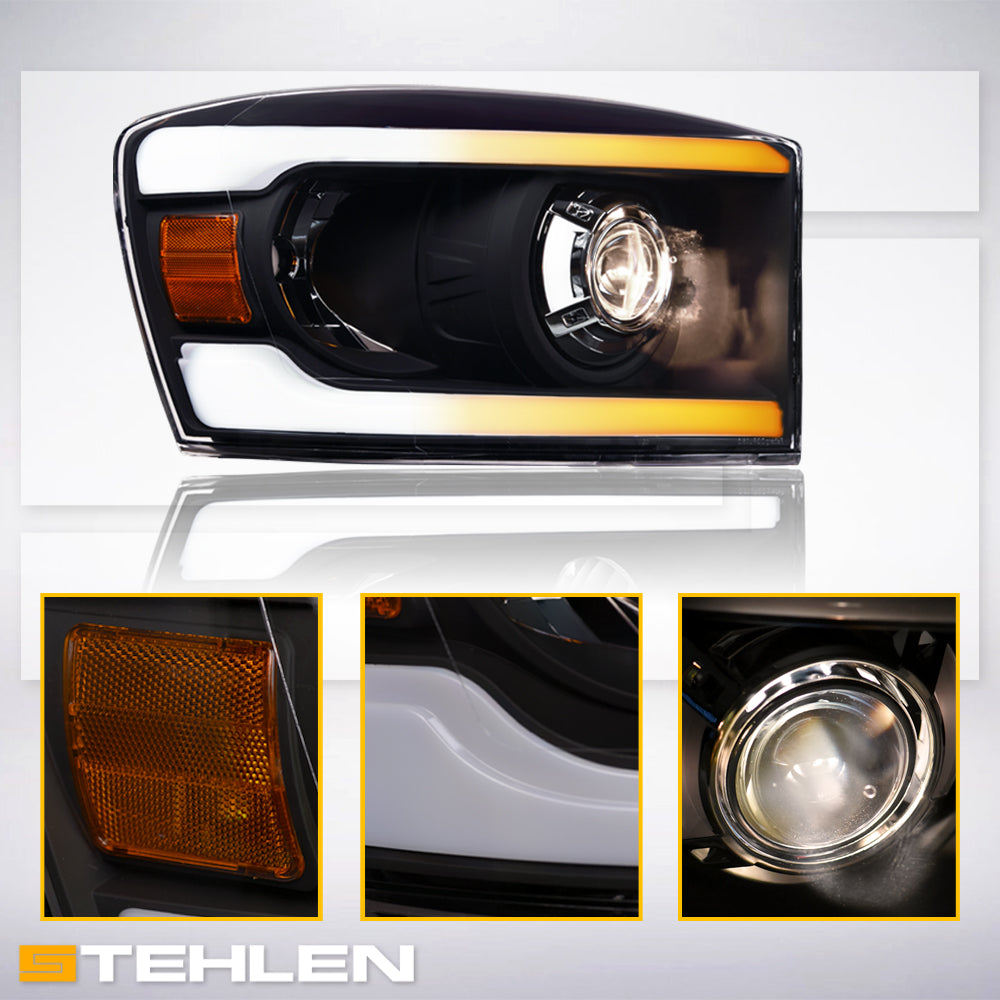 06-08 Dodge Ram Sequential LED Projector Headlights - Black