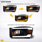 06-08 Dodge Ram Sequential LED Projector Headlights - Black