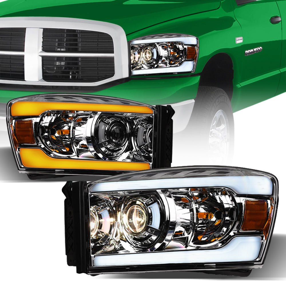 06-08 Dodge Ram Sequential LED Projector Headlights Chrome - DGPU06DS