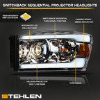 06-08 Dodge Ram Sequential LED Projector Headlights Chrome - DGPU06DS