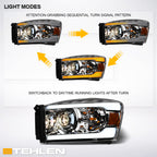06-08 Dodge Ram Sequential LED Projector Headlights Chrome - DGPU06DS