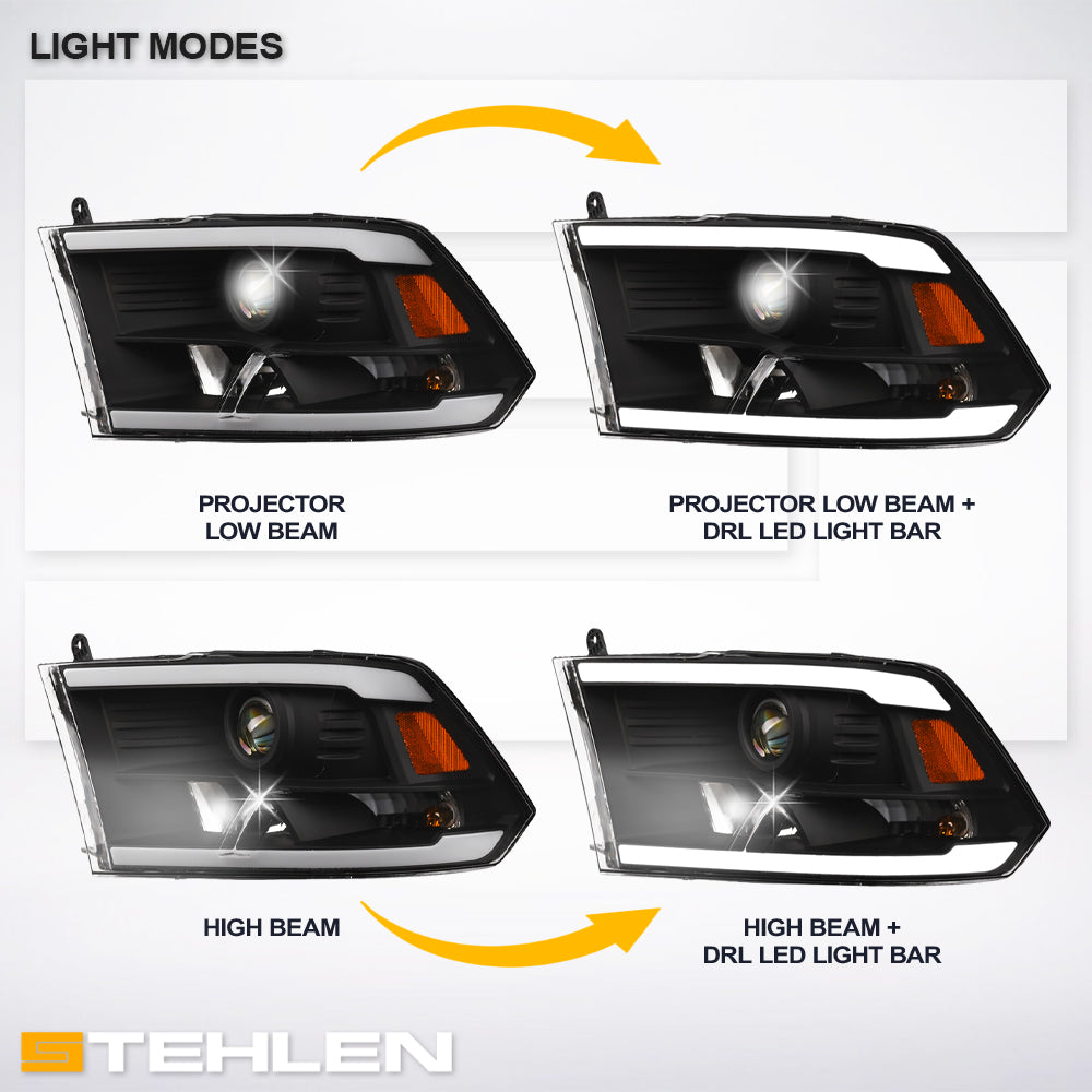 2009-2024 Dodge Ram 1500 2500 3500 Projector Headlights LED - Black