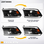 2009-2024 Dodge Ram 1500 2500 3500 Projector Headlights LED - Black
