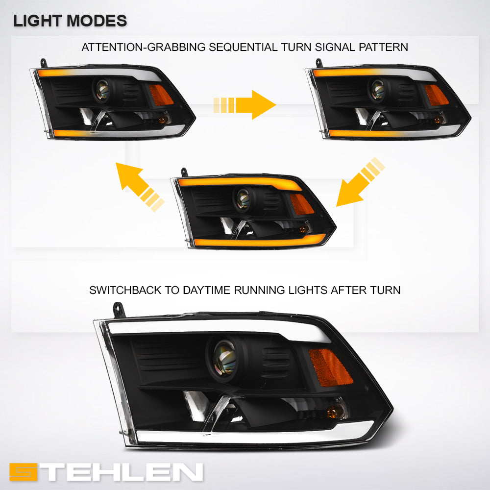 2009-2024 Dodge Ram 1500 2500 3500 Projector Headlights - Black