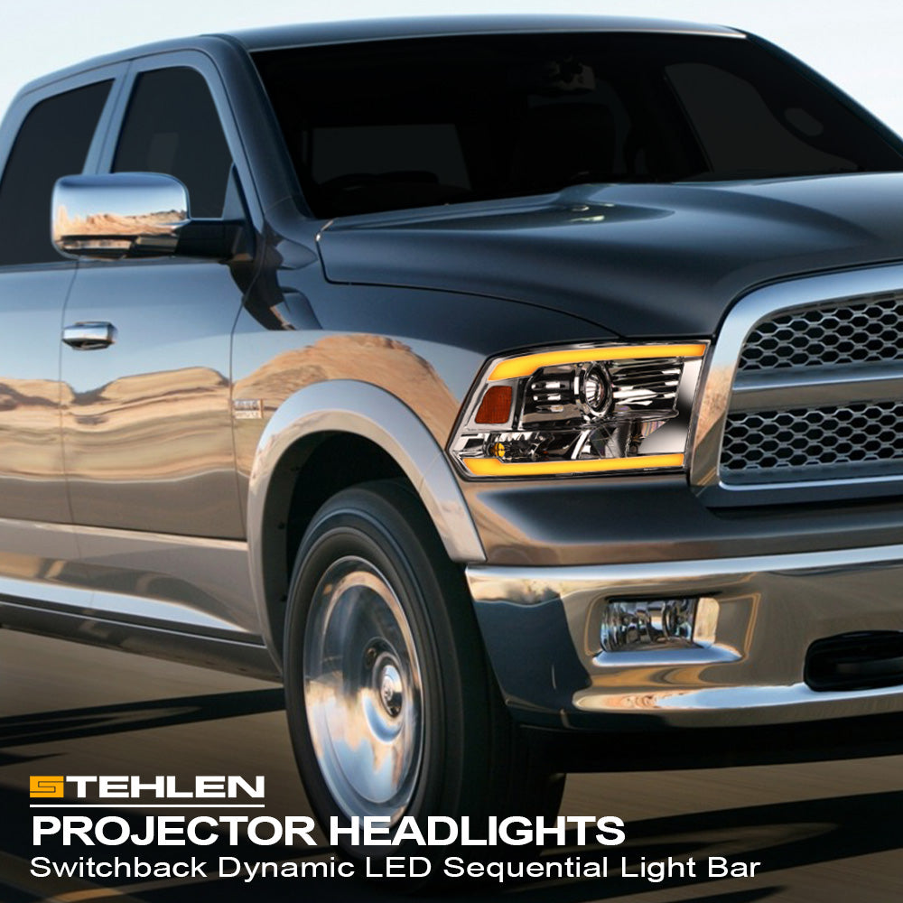 2009-2024 Dodge Ram 1500 2500 3500 Projector Headlights Sequential LED - Chrome