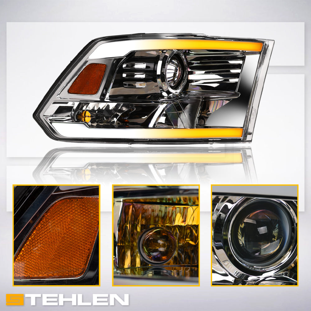 2009-2024 Dodge Ram 1500 2500 3500 Projector Headlights Sequential LED - Chrome