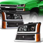 2002-2007 Chevrolet Silverado Avalanche Projector Headlights LED Black