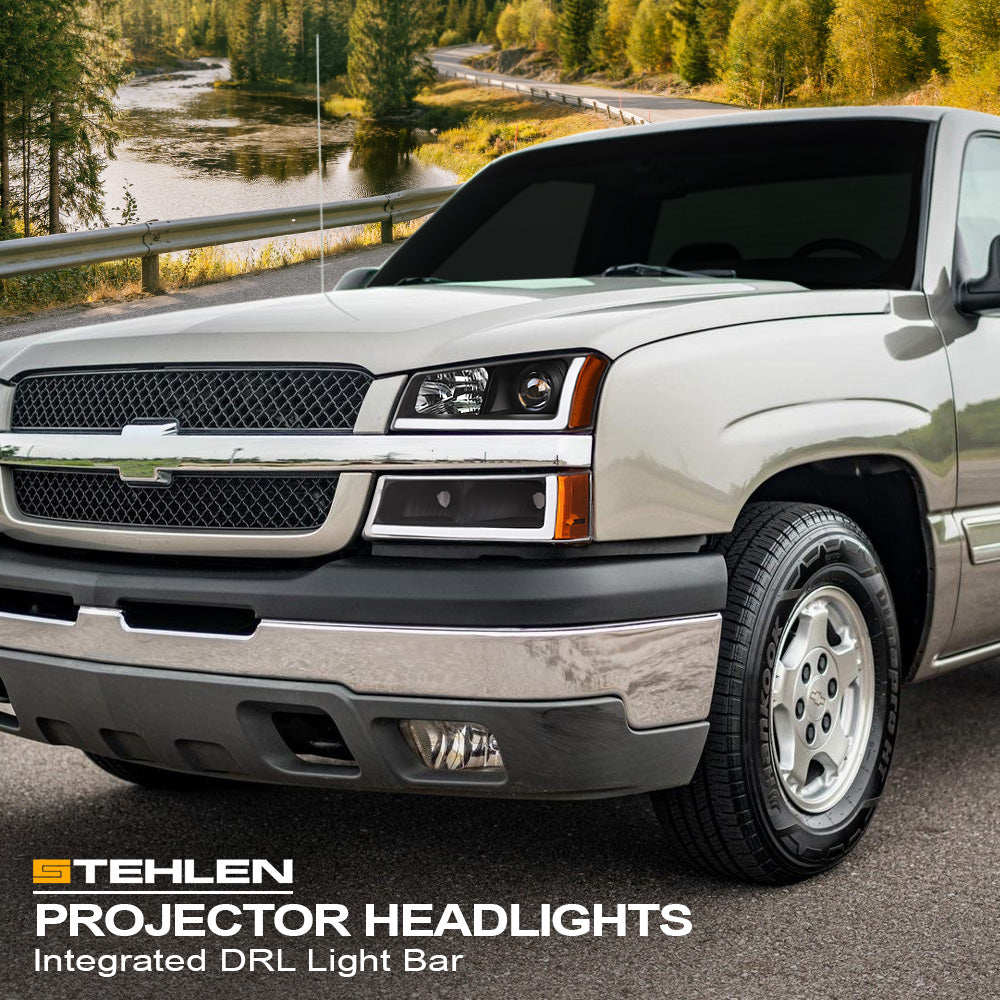 2002-2007 Chevrolet Silverado Avalanche Projector Headlights LED Black