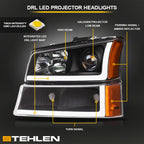 2002-2007 Chevrolet Silverado Avalanche Projector Headlights LED Black