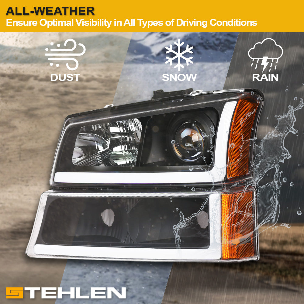 2002-2007 Chevrolet Silverado Avalanche Projector Headlights LED Black