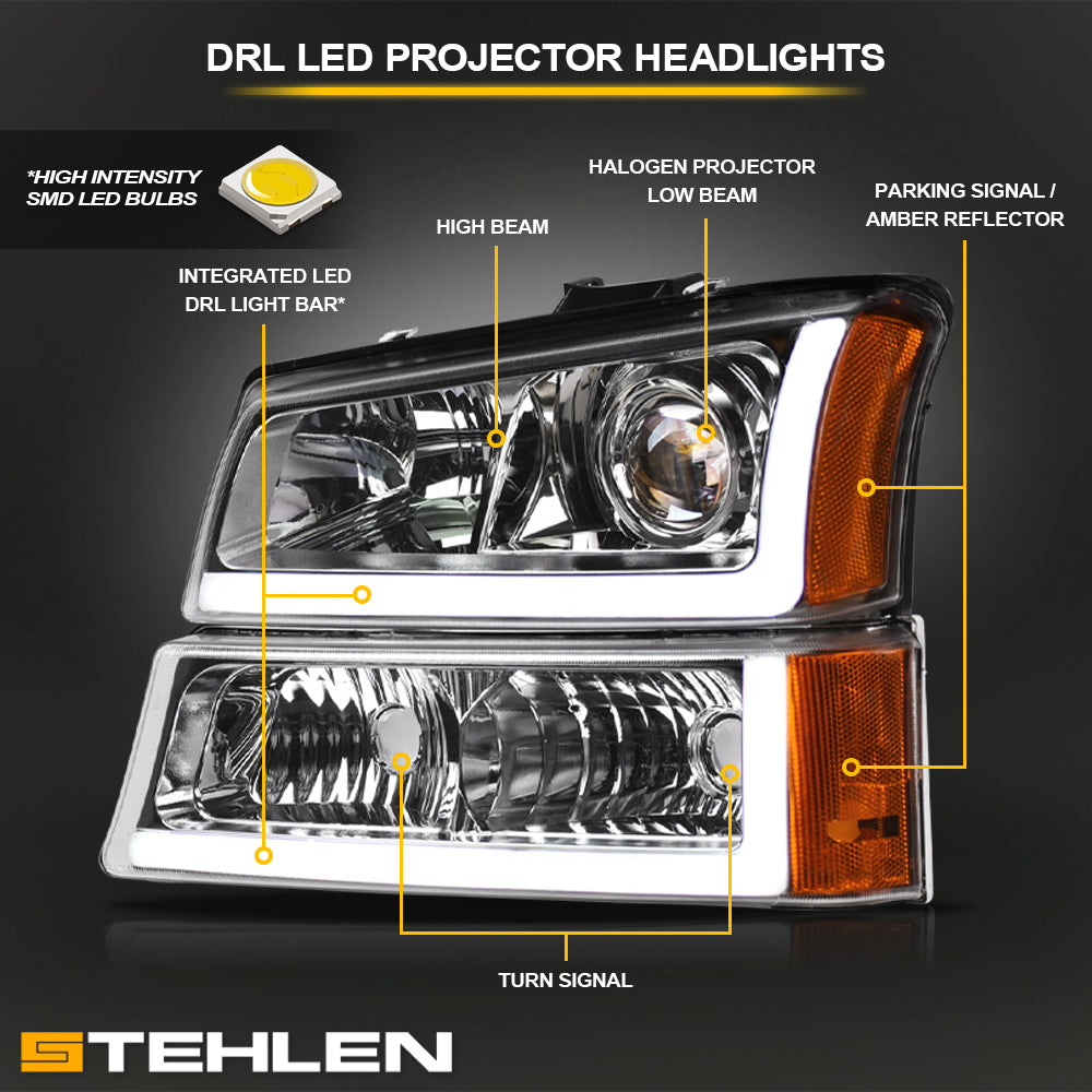 2002-2007 Chevrolet Silverado/Avalanche Projector Headlights & Parking Lights Chrome