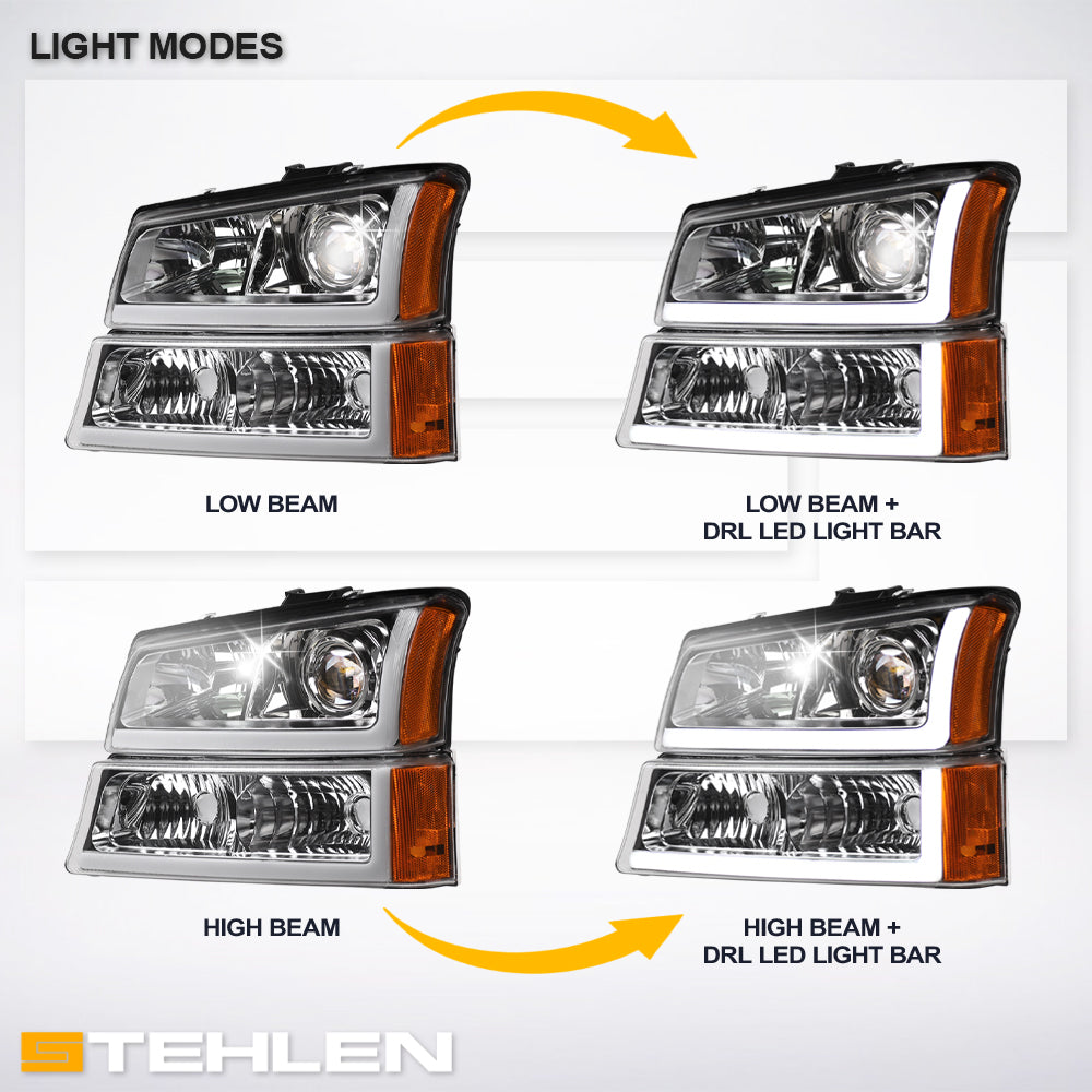 2002-2007 Chevrolet Silverado/Avalanche Projector Headlights & Parking Lights Chrome