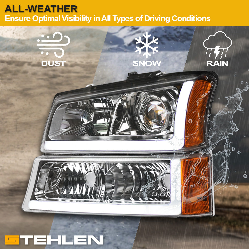 2002-2007 Chevrolet Silverado/Avalanche Projector Headlights & Parking Lights Chrome