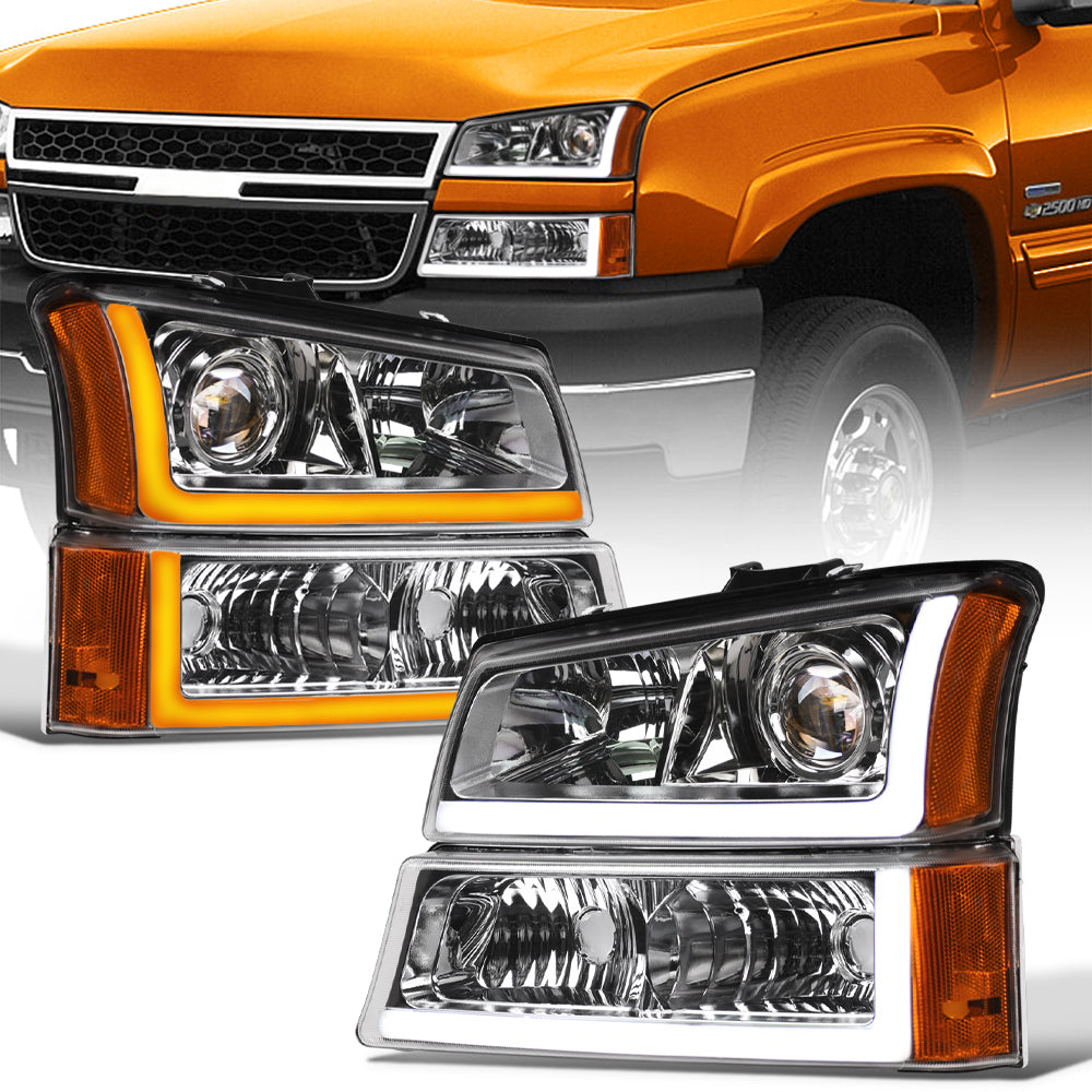 2002-2007 Chevrolet Silverado Avalanche Projector Headlights Chrome