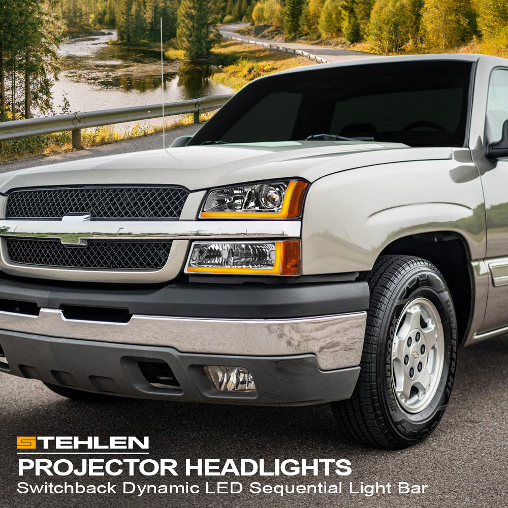 2002-2007 Chevrolet Silverado Avalanche Projector Headlights Chrome