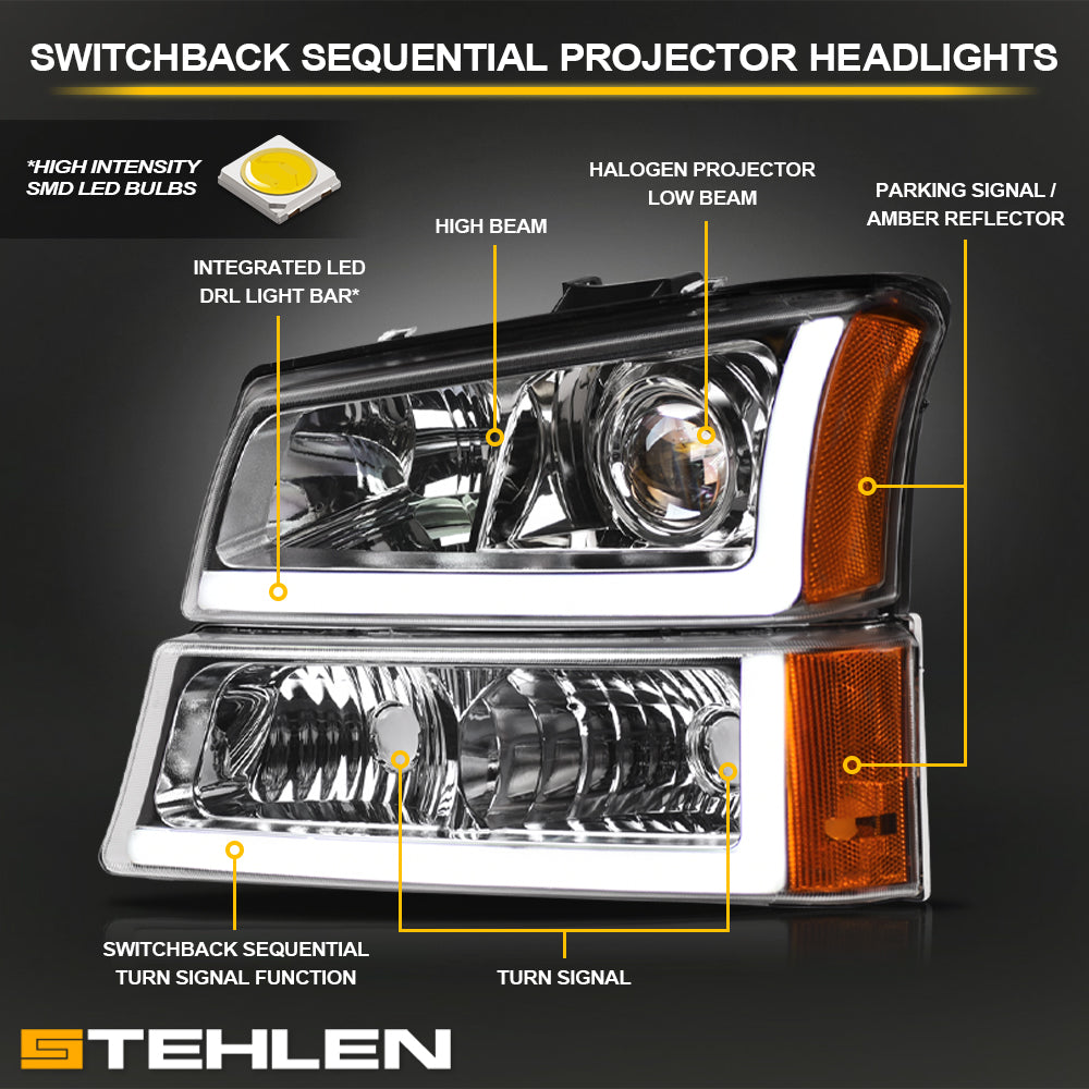 2002-2007 Chevrolet Silverado Avalanche Projector Headlights Chrome