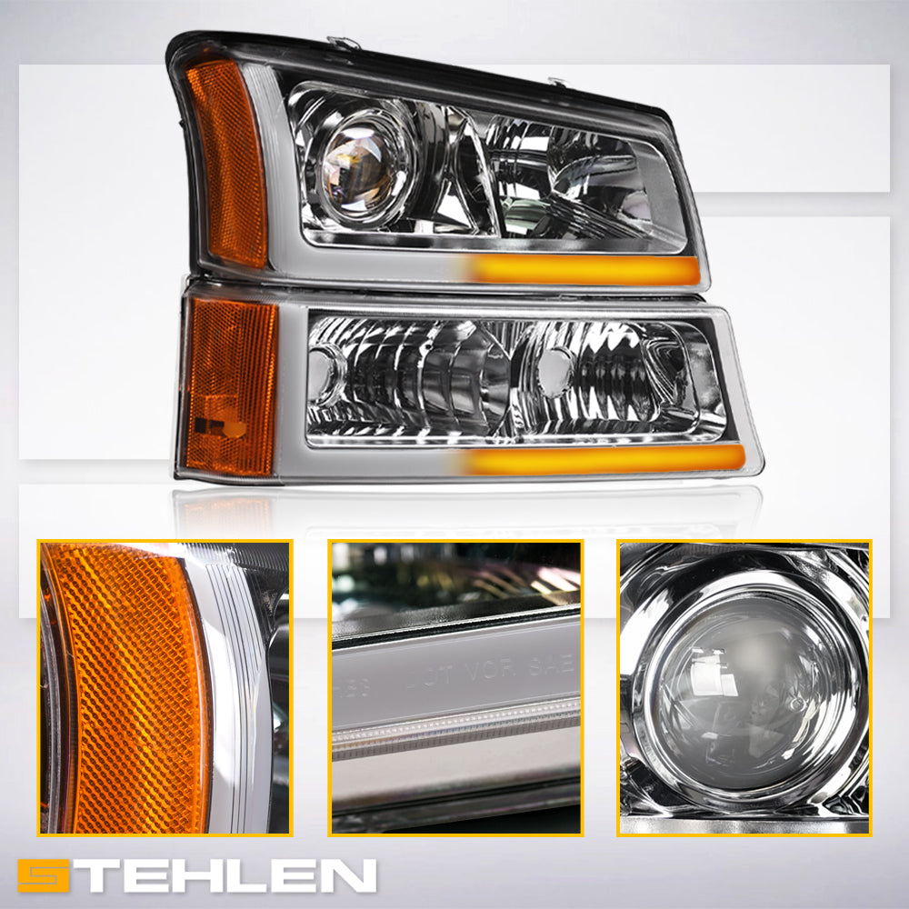 2002-2007 Chevrolet Silverado Avalanche Projector Headlights Chrome