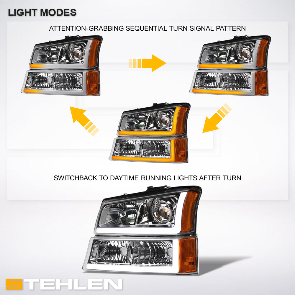 2002-2007 Chevrolet Silverado Avalanche Projector Headlights Chrome