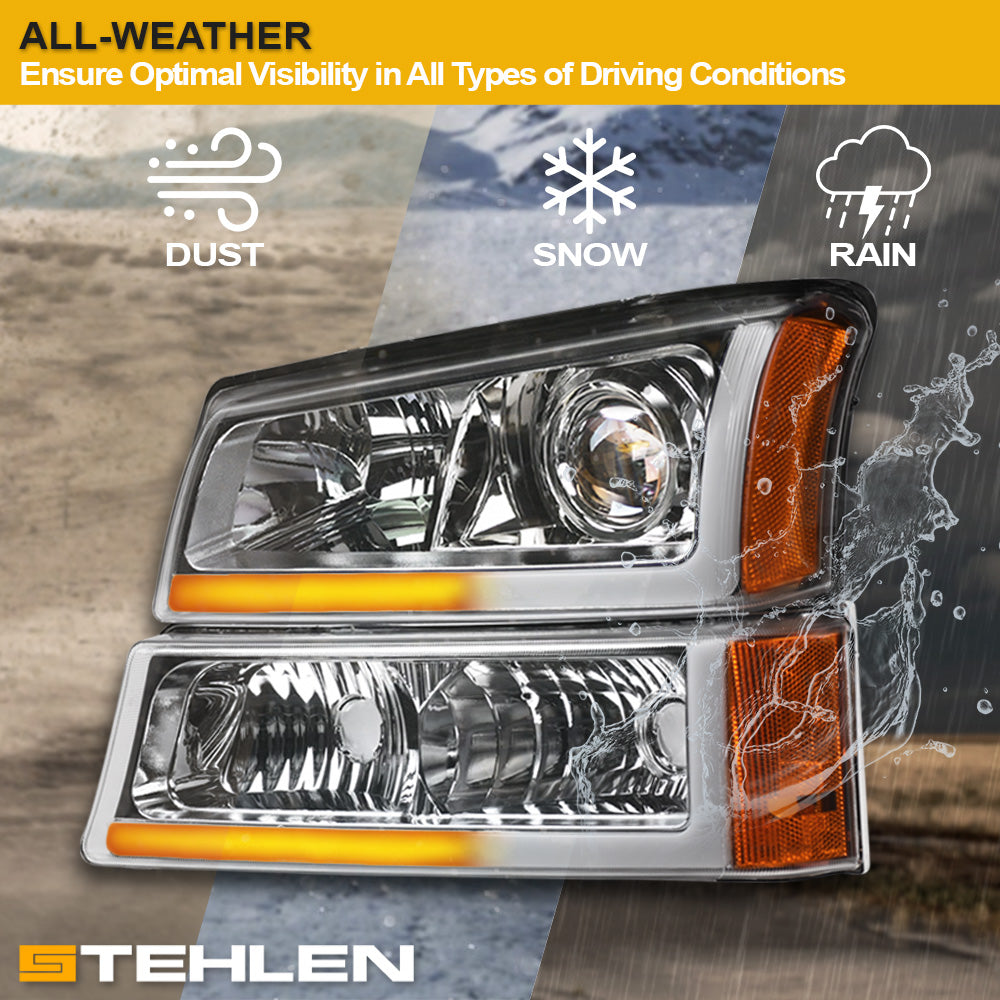 2002-2007 Chevrolet Silverado Avalanche Projector Headlights Chrome
