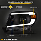 05-11 Toyota Tacoma Black Projector Headlights w/ LED Light Bar