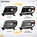 05-11 Toyota Tacoma Black Projector Headlights w/ LED Light Bar