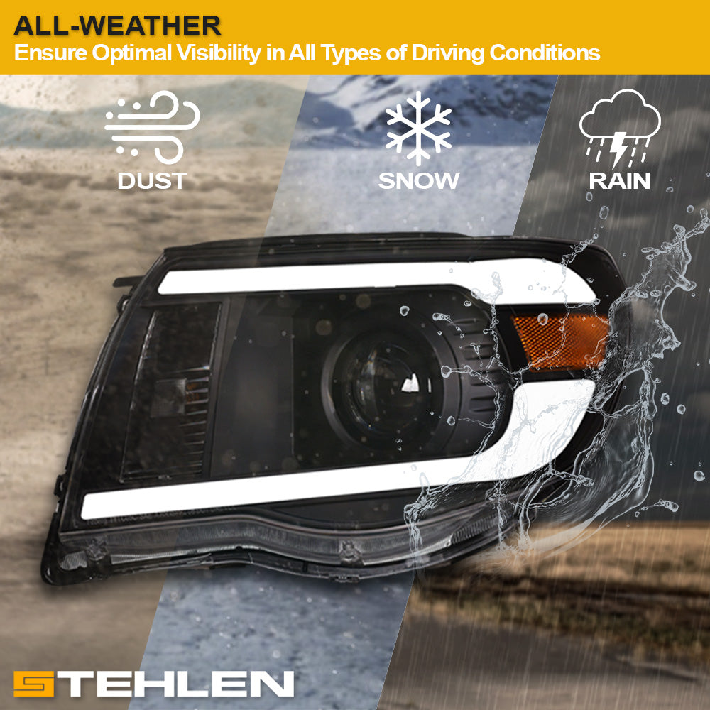 05-11 Toyota Tacoma Black Projector Headlights w/ LED Light Bar