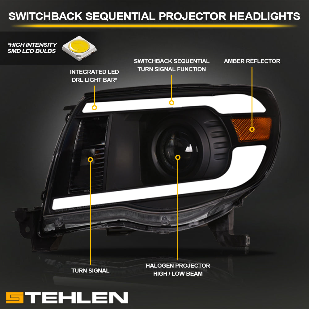05-11 Toyota Tacoma Projector Headlights Sequential LED - Black