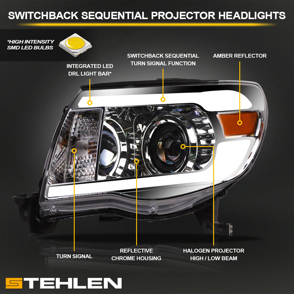 05-11 Toyota Tacoma Projector Headlights Sequential LED Chrome