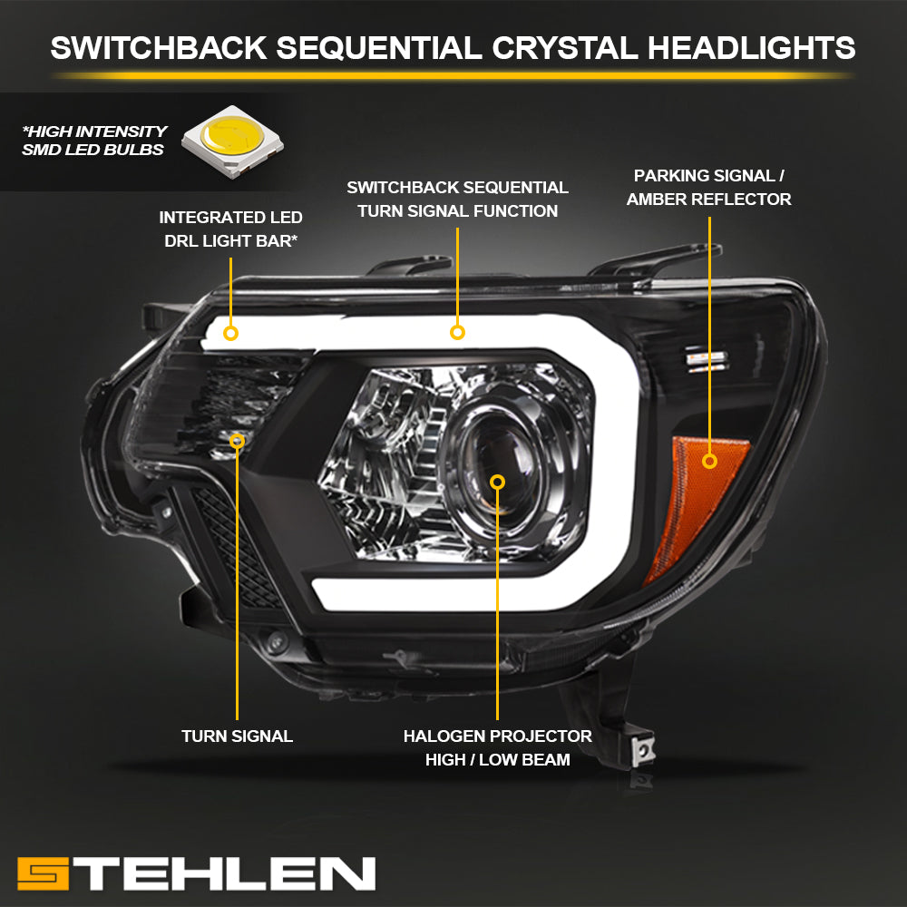 2012-2015 Toyota Tacoma Projector Headlights Sequential LED - Black