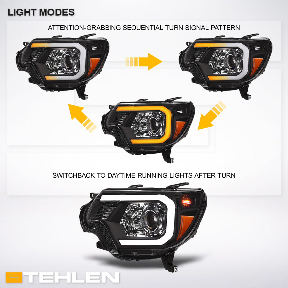 2012-2015 Toyota Tacoma Projector Headlights Sequential LED - Black
