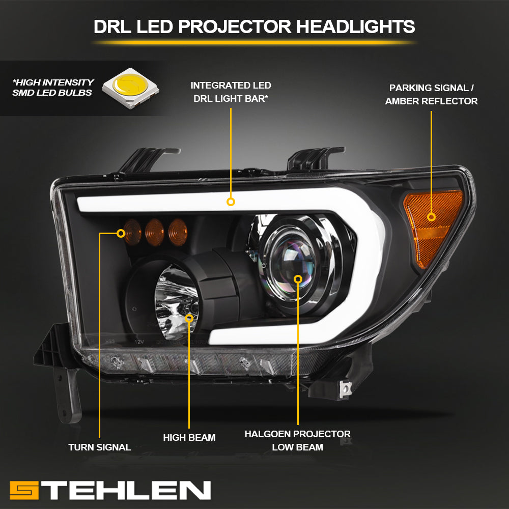 2007-2017 Toyota Tundra Sequoia Projector Headlights LED Halo - Black