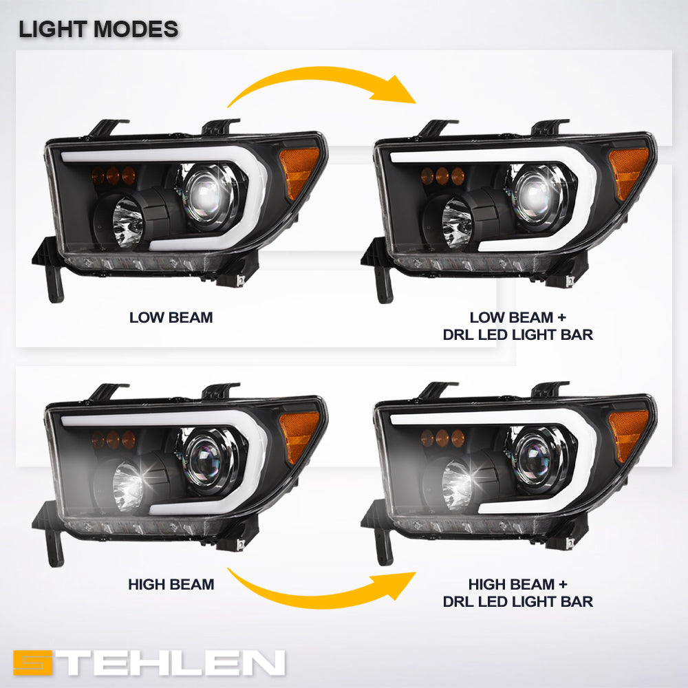 2007-2017 Toyota Tundra Sequoia Projector Headlights LED Halo - Black