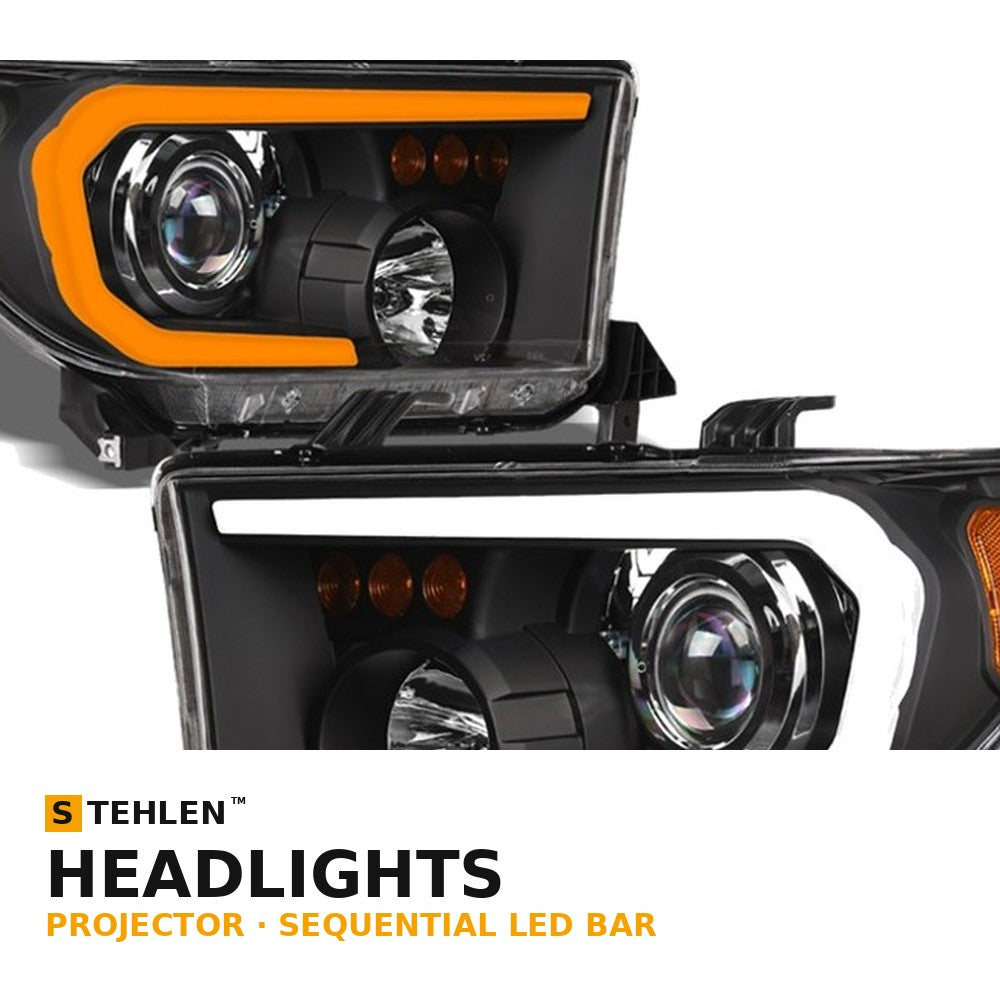 2007-2013 Toyota Tundra & 2008-2017 Sequoia Projector Headlights w/ Sequential LED Bar — Black
