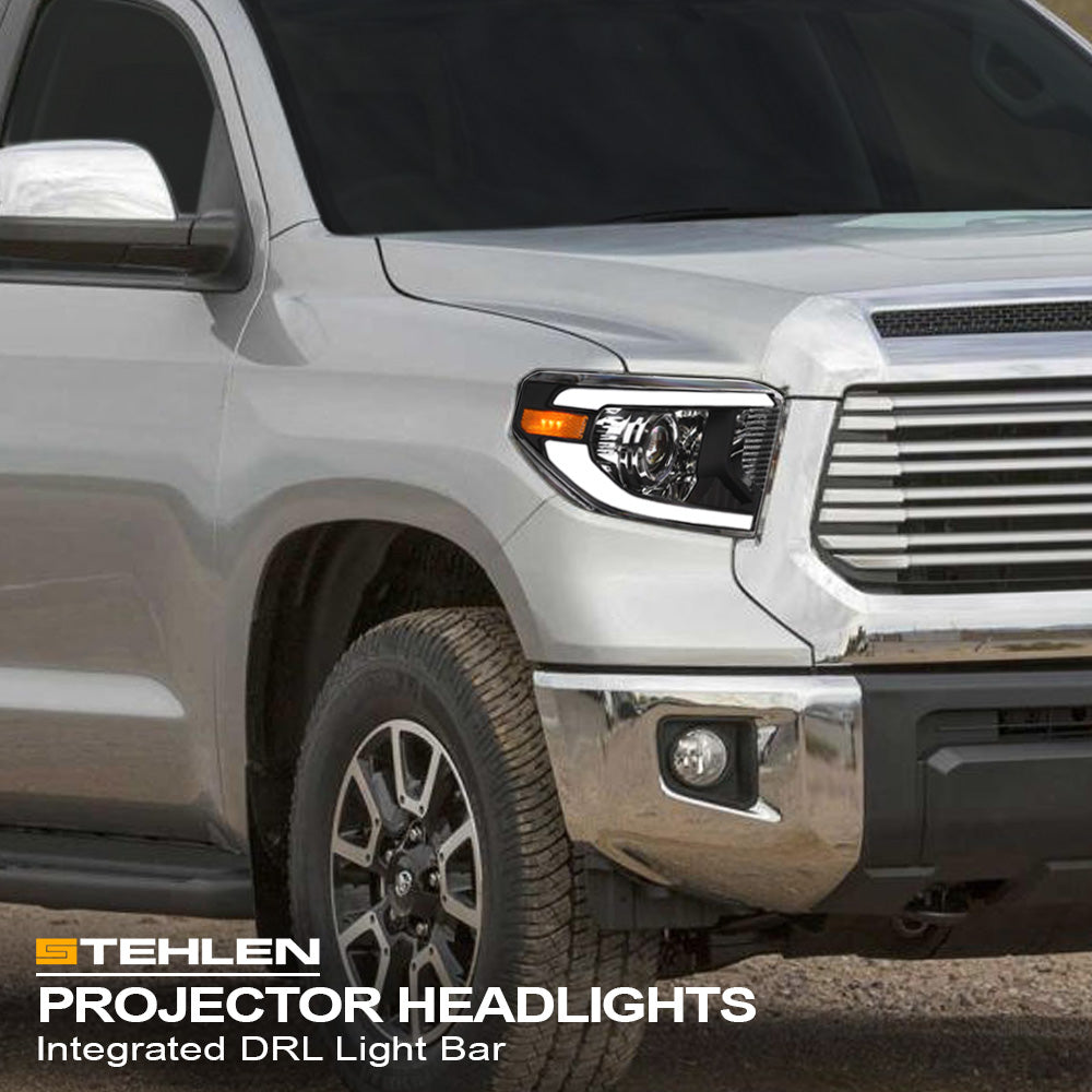 14-21 Toyota Tundra Projector Headlights LED Halo & Light Bar - Black