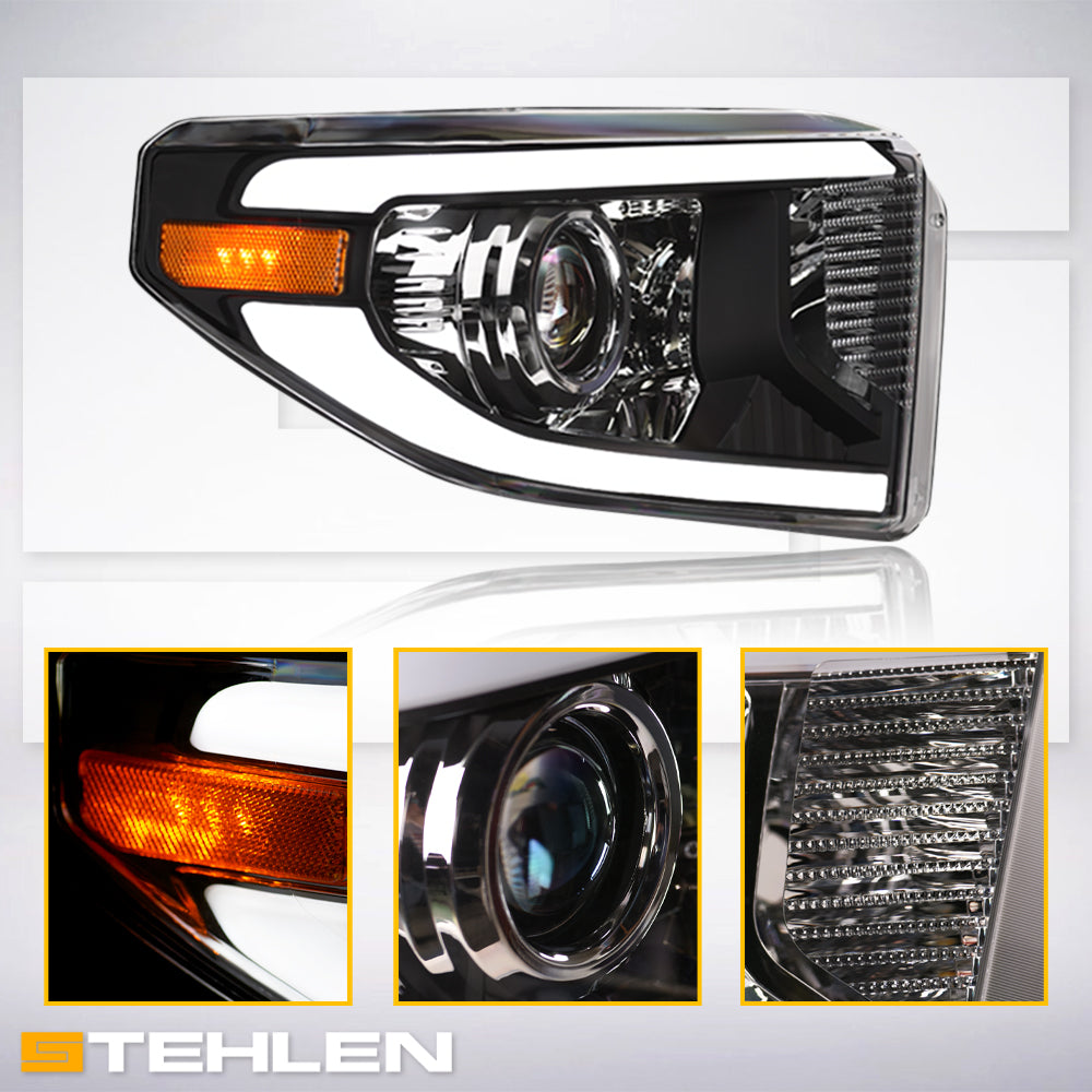 14-21 Toyota Tundra Projector Headlights LED Halo & Light Bar - Black