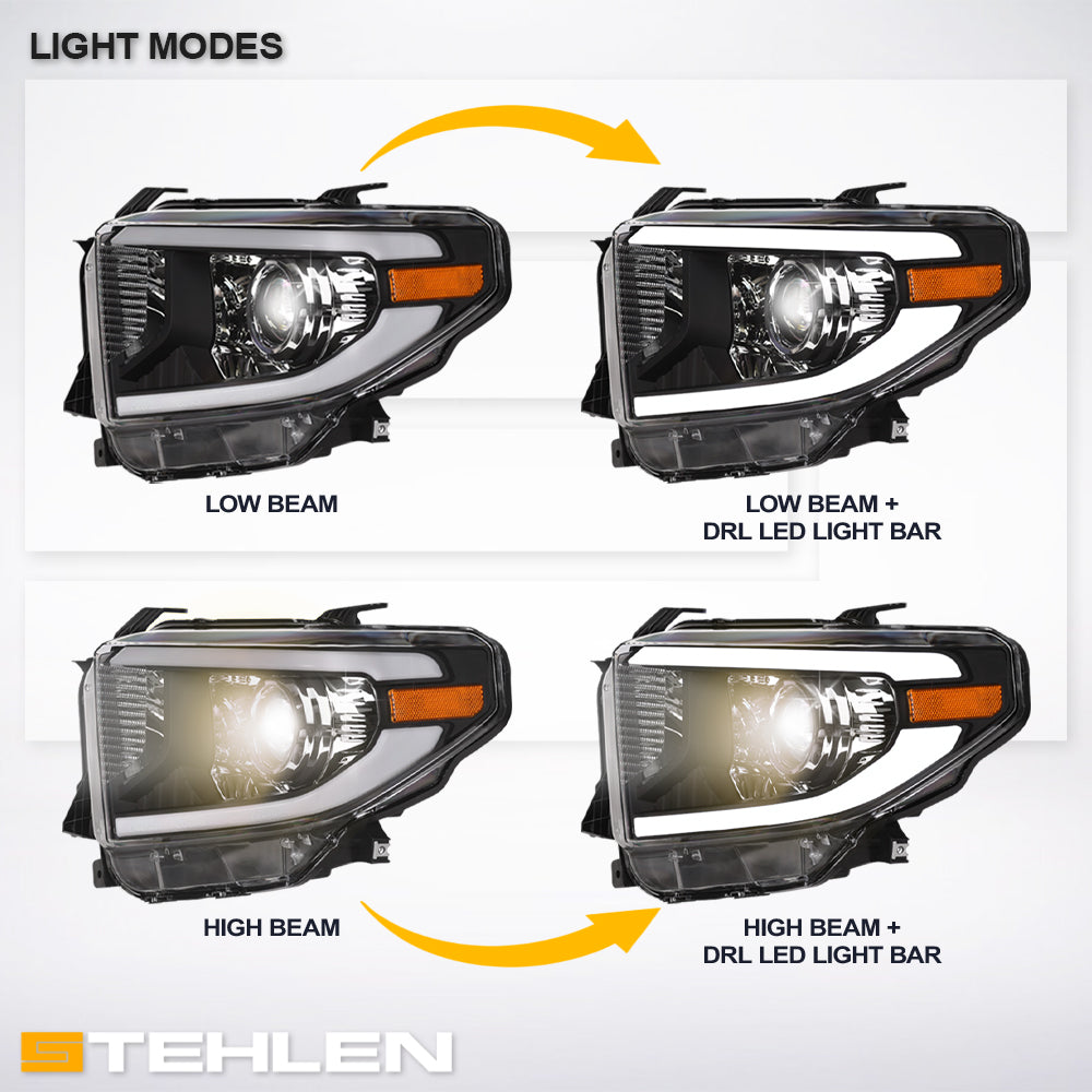 14-21 Toyota Tundra Projector Headlights LED Halo & Light Bar - Black