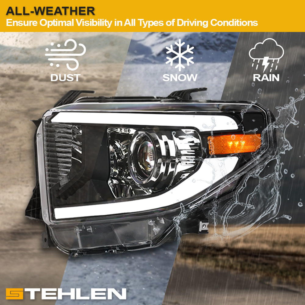 14-21 Toyota Tundra Projector Headlights LED Halo & Light Bar - Black