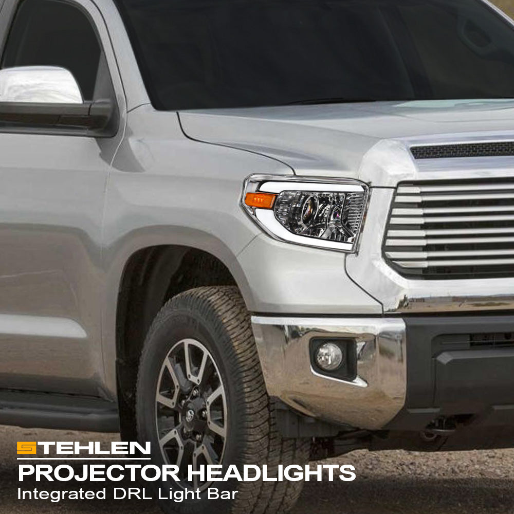 2014-2021 Toyota Tundra LED Halo Projector Headlights Chrome