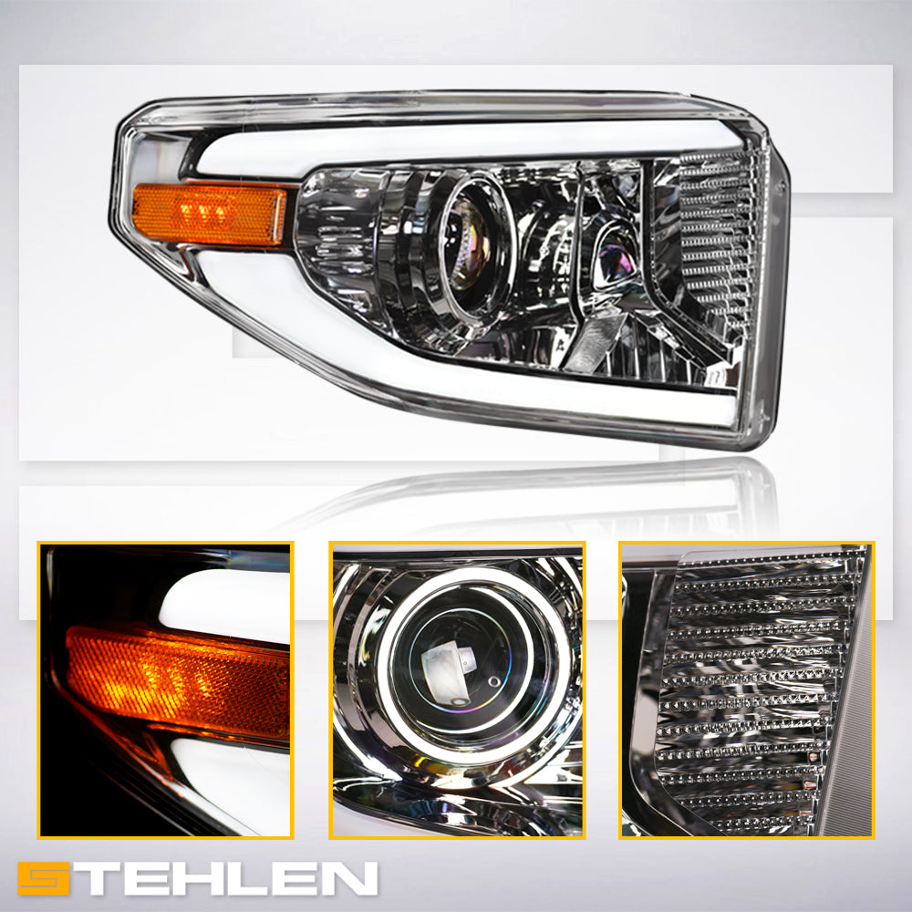 2014-2021 Toyota Tundra LED Halo Projector Headlights Chrome